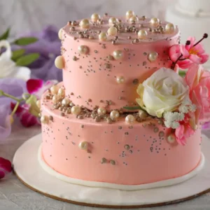 Peach Petal Pearl Elegance Cake